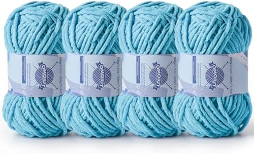 4 Pack Chunky Chenille Yarn for Crocheting, Baby Yarn for Crocheting Soft Blankets, Bulky Yarns for Crochet Amigurumi, 400g (297yds) Fluffy Velvet Yarns for Hand Knitting (4 Blue) by OMoiut