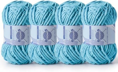 4 Pack Chunky Chenille Yarn for Crocheting, Baby Yarn for Crocheting Soft Blankets, Bulky Yarns for Crochet Amigurumi, 400g (297yds) Fluffy Velvet Yarns for Hand Knitting (4 Blue) by OMoiut