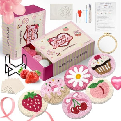 yuegool 6PCS Punch Needle Coaster Kit,Easy DIY Embroidery Set for Beginners, Kids & Adults with Patterns, Tools, Yarns, Hoop, Instructions & Coaster Holder by Unknown