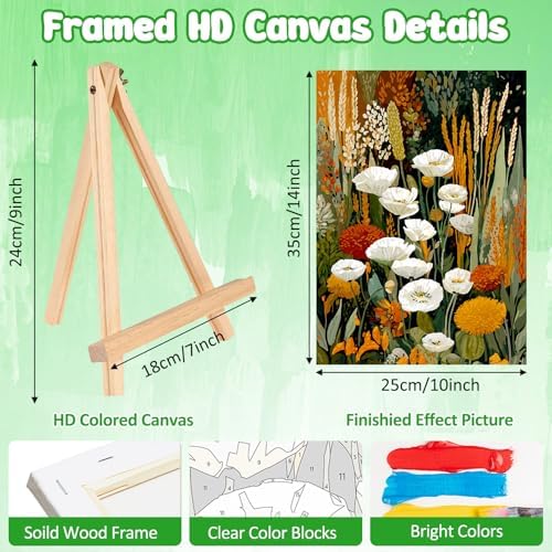 MAXBYE Framed Paint by Numbers Kits for Adults with Wooden Easel, Floral Botanical Easy DIY Adult Paint by Number Kits on Canvas, Paintings Kit for Beginners Gift Home Wall Garden Decor 10×14 Inch - Image 3