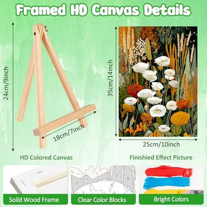 MAXBYE Framed Paint by Numbers Kits for Adults with Wooden Easel, Floral Botanical Easy DIY Adult Paint by Number Kits on Canvas, Paintings Kit for Beginners Gift Home Wall Garden Decor 10×14 Inch - Image 3