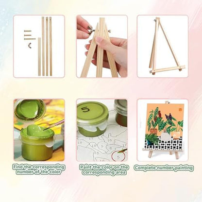 ICYANART 4 Pack Plant Paint by Numbers kit for Adults with Frame and Wooden - Image 6