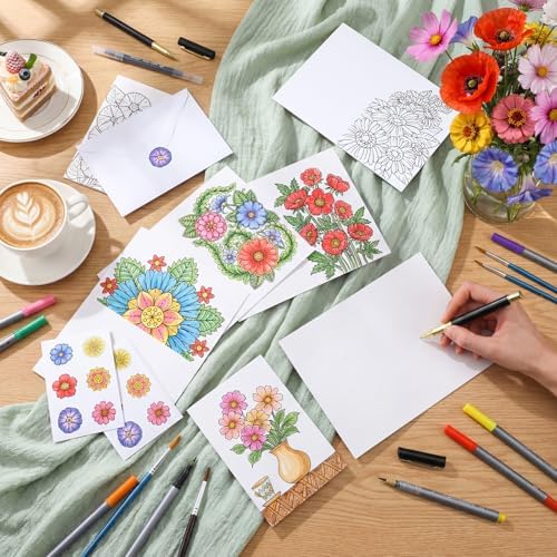 Gueevin 24 Pcs Flowers Coloring Greeting Cards with Envelopes, 4x6 - Image 5