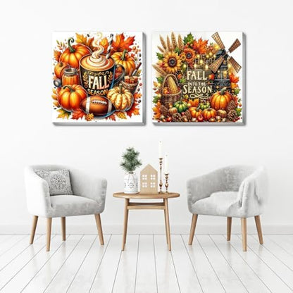 2 pack Fall Paint by Numbers Kit for Adults Beginner With Framed,Thanksgiving Pumpkin Easy Adult Paint by Number Kits on Canvas DIY Painting for Beginners Art by Numbers for Home Wall Decor 10x10 Inch - Image 2