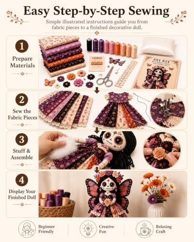 Day of the Dead Patchwork Doll DIY Sewing Kit for Adults，Color-A - Image 4