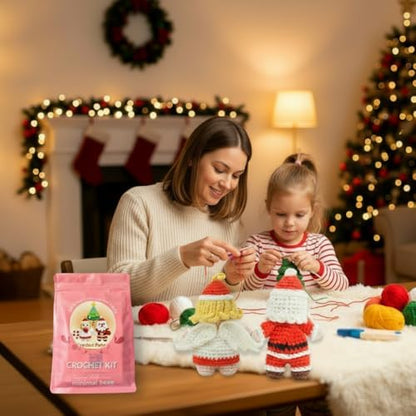 minimal beee Beginner Christmas Crochet Kit - 3-Piece Santa & Mrs. Claus Set, Complete Craft Supplies with Video Tutorials for Christmas Tree Decor.Gift Hobby for Adults - Image 5
