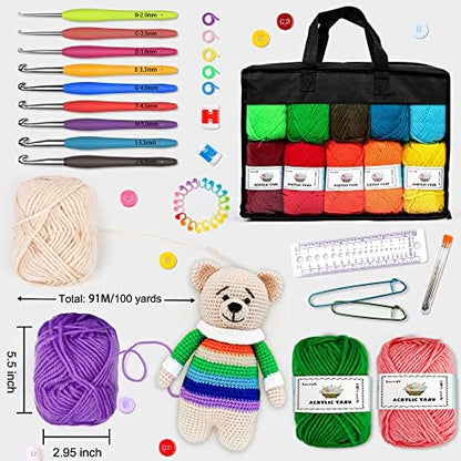 20 Large Acrylic Yarn Skeins-105 PCS Crochet Kit with Hooks Yarn Set, Premium Bundle Includes 2000 Yards Yarn Balls, Needles, Accessories, Ideal Starter Pack for Adults Beginner Professionals - Image 3