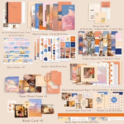 Scrapbooking Supplies Kit, A6 Grid Notebook, Aesthetics Junk Journal Kit - Image 2