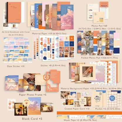 Scrapbooking Supplies Kit, A6 Grid Notebook, Aesthetics Junk Journal Kit - Image 2
