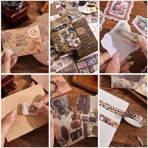 emmoolife Scrapbooking Supplies Kit, Coffee Vintage Aesthetic Scrapbook Kit for Bullet Junk Journal, DIY Journaling Supplies with Coffee Bean Cup, Latte Art, Birthday Craft Gift for Teen Girl Women - Image 4