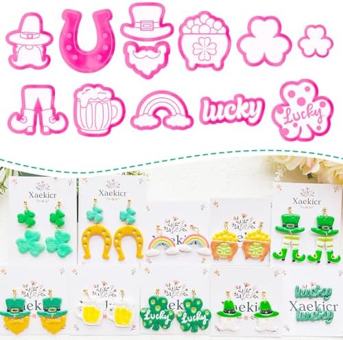 St. Patrick's Day Polymer Clay Cutters Set - 12pcs Lucky Shamrock Leprechaun Shapes for DIY Earring Jewelry Making, Soft Clay Crafts & Holiday Supplies by Unknown