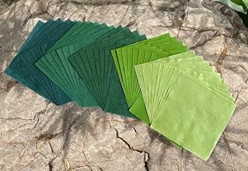 Natural Fiber Mulberry Paper Sheets 6 x 6 Inches, 50 PCS Handmade Craft Paper for Origami, Scrapbooking, Card Making, DIY Decoration, Mixed Media Art (Green Tone, 6x6 Inch) by RATREE888