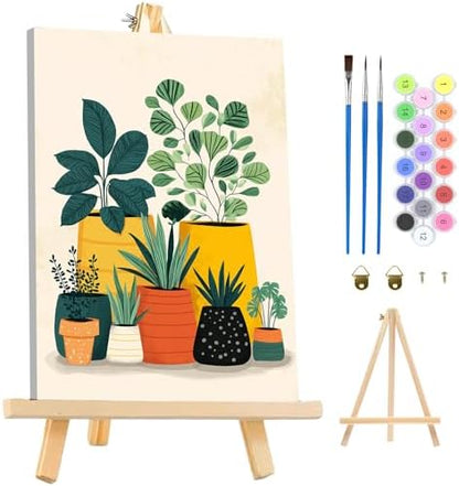 MAXBYE Green Plant Paint by Numbers Kit for Adults with Frame and Wooden Easel, Easy Painting Numbers Art Kits with Frame on Canvas, DIY Acrylic Painting Kit for Gift Home Wall Garden Decor 10×14 in by MAXBYE