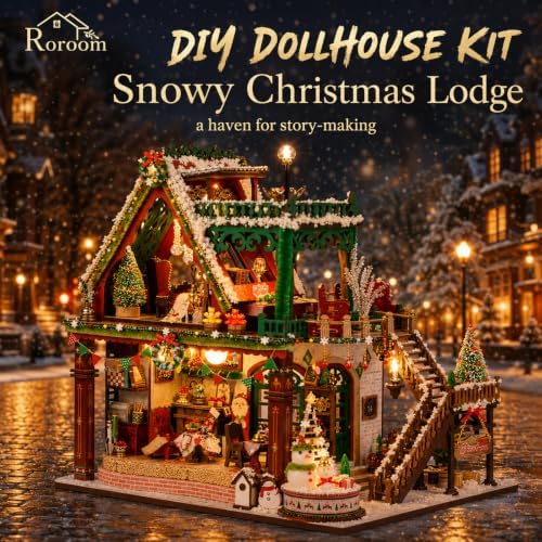 Roroom DIY Miniature House Kit, Snowy Christmas Lodge Dollhouse Kit - Image 4
