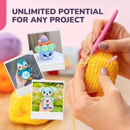 YammiAmi 2,550 Yards Beginner Crochet Kit for Adults - 15 Large Single Color Yarn Skeins - 49 Pc Amigurumi Crochet Kit for Starters - Learn to Crochet with Instruction Book - Accessories Set - Image 7