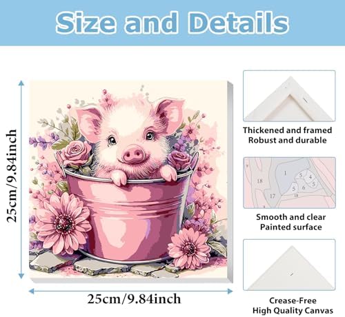 Pig Paint by Numbers Kit for Adults Beginner, Pig Paint by Numbers 10x10 in - Image 3