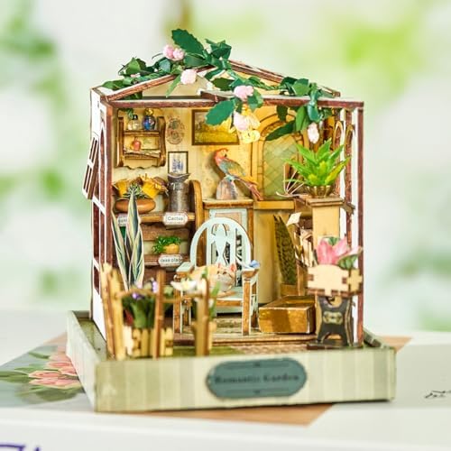 Book Nook Kit, DIY Miniature House Kit with LED, 3D Wooden Puzzles for Adults Mini House Building Kit, Dollhouse Kit Bookshelf Insert Decor Creative Gifts (Flower Time Art) - Image 3