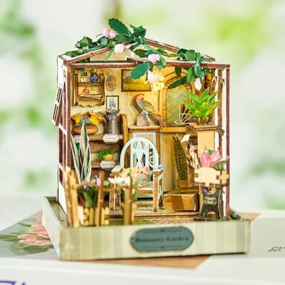 Book Nook Kit, DIY Miniature House Kit with LED, 3D Wooden Puzzles for Adults Mini House Building Kit, Dollhouse Kit Bookshelf Insert Decor Creative Gifts (Flower Time Art) - Image 3