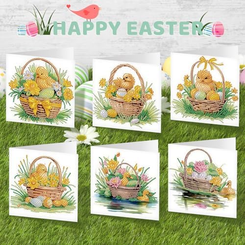 Tontut 6pcs Diamond Painting Kit Greeting Card, Little Yellow Duck 5D DIY Diamond Handmade Holiday Greeting Card with Envelope, Christmas Gift Congratulation - Image 7