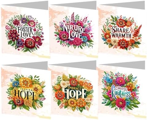 jinglinhh 6pcs Diamond Art Painting Flower Letter Greeting Cards with Envelopes, DIY Card Making Kits for Adults, Diamond Art Postcards Holiday Cards Craft Gifts by Unknown