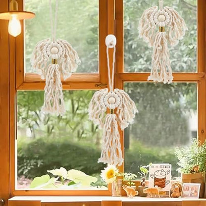 AHANDMAKER 3Pcs Macrame Angel Ornament, Boho Wall Hanging Ornaments Woven Cotton Tassel Wall Hanging Decorations for Christmas Holiday Home Bedroom Living Room Office DIY Crafts Gifts - Image 4