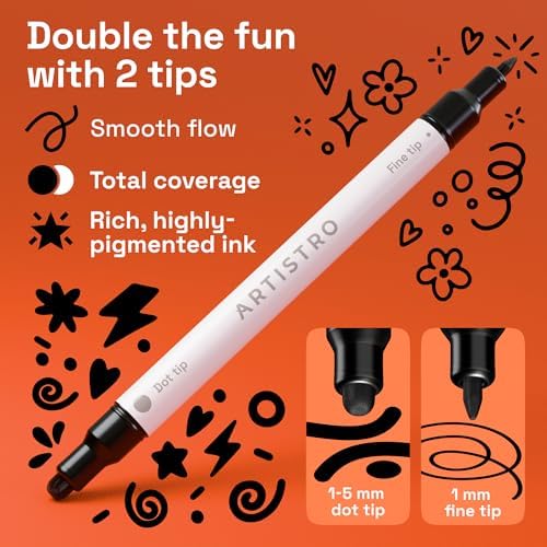 ARTISTRO Black Dual-Tip Acrylic Paint Marker Pens - Set of 5 - Image 2
