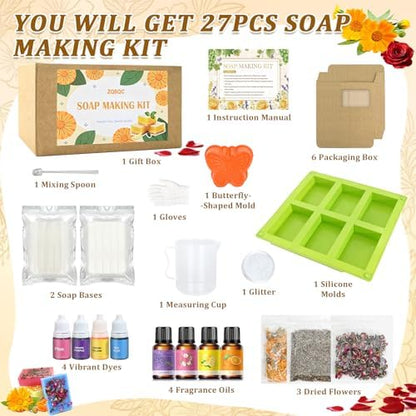 ZQBQC Soap Making Kit, Soap Making Kit for Adults Beginners, DIY Craft Supplies with Shea Butter Glycerin Melt and Pour Soap Base, Molds, Fragrances, Dried Flowers, Soap Craft Set for Adults and Kids - Image 2