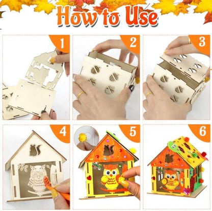 Thanksgiving Fall Crafts Wooden House for Adults, Painting Arts Kit Decor - Image 7