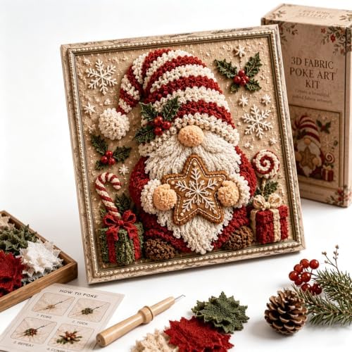 3D Christmas Fabric Art Kit with Frame, No-Sew Handmade Fabric Poke Art Kit by Unknown
