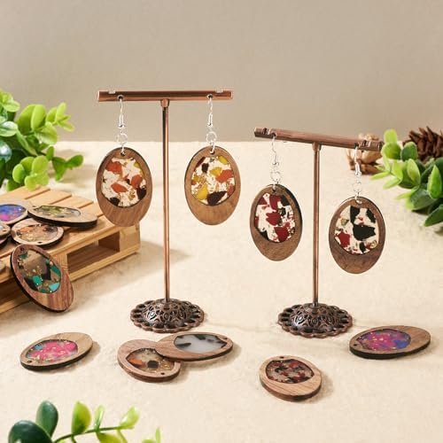 Boutigem 56Pcs Resin Wood Pendant Earring Set with Oval Walnut Wood Statement Charms Earring Hooks Jump Rings for Earring Necklace Jewelry Making - Image 4
