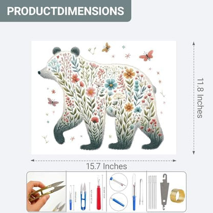 HKLIOPU Stamped Cross Stitch Kits - Animal Floral Embroidery Starter Kit for Adult Beginners, 11CT Needlepoint Cross-Stitch Patterns Dimensions Kit Arts and Crafts 12x16 inch - Image 3