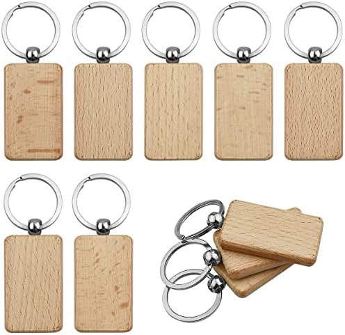 Tenalleys 10Pcs Blanks Rectangle Wooden Keychain 1.2 inch Wood Engraving Unfinished Keychain with 10 pcs Key Rings for DIY Crafts Gift Accessories by Tenalleys