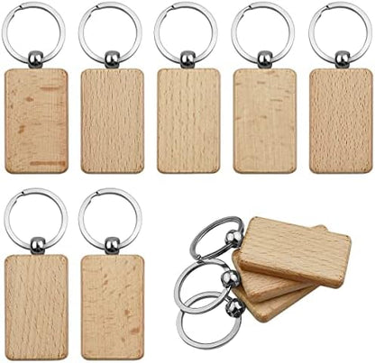 Tenalleys 10Pcs Blanks Rectangle Wooden Keychain 1.2 inch Wood Engraving Unfinished Keychain with 10 pcs Key Rings for DIY Crafts Gift Accessories by Tenalleys
