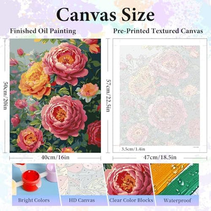 Paint by Numbers Kit for Adults, Peony Flowers Number Painting Canvas Kit - Image 3