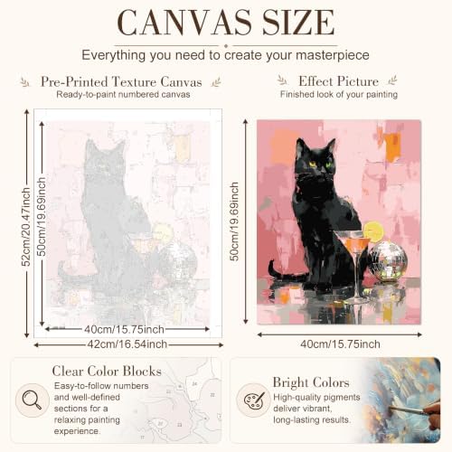TELMOXA Cat Paint by Numbers Kit for Adults, 16x16 in - Image 3