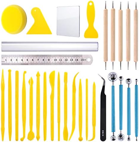 Swpeet 22Pcs Modeling Clay Sculpting Tools Kits, Ball Stylus Tool, Pottery Tools, Rubber Tip Pens, Plastic Clay Tools, Sculpting Kit for Making Modeling Clay Cake Fondant Decoration,Clay,Ceramics by Swpeet