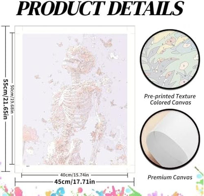 koemhxb Skeleton Paint by Numbers for Adult, Floral Skeleton Art Paint by Numbers Kit for Adults Beginners, DIY Acrylic Painting on Canvas for Home Wall Art Decor 16x20 Inch - Image 3