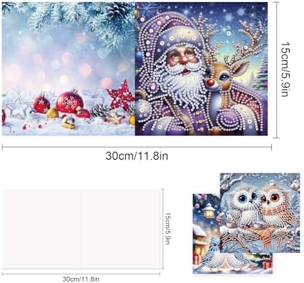 TDFERAN 8 Pack Diamond Art Kits for Adults Christmas Card Blank Cards Blank Greeting Cards Diamond Painting Note Cards with Envelopes Friendship/Anniversary Cards Thanks Cards Santa Claus Deer Owl - Image 2