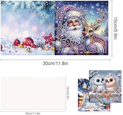 TDFERAN 8 Pack Diamond Art Kits for Adults Christmas Card Blank Cards Blank Greeting Cards Diamond Painting Note Cards with Envelopes Friendship/Anniversary Cards Thanks Cards Santa Claus Deer Owl - Image 2