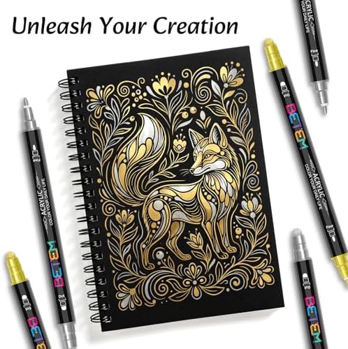 Betem 6 Gold&Silver Dual Tip Acrylic Paint Markers, Fabric Decorating Kits Premium Water-Based Acrylic Paint Pens Art Supplies for Fabric, Rock, Wood, Glass, Canvas, Ceramic, Teacher Appreciation Gift - Image 6