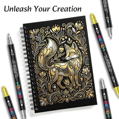Betem 6 Gold&Silver Dual Tip Acrylic Paint Markers, Fabric Decorating Kits Premium Water-Based Acrylic Paint Pens Art Supplies for Fabric, Rock, Wood, Glass, Canvas, Ceramic, Teacher Appreciation Gift - Image 6