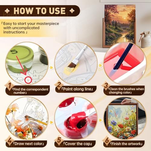 Qaisxoty Piant by Numbers Kit for Adults, Landscape Rolled Canvas Paint by Numbers for Beginners, DIY Acrylic Painting by Number Kit for Home Decor Gift - 12” x 16” - Image 6