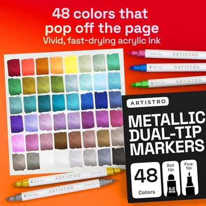 ARTISTRO Metallic Dual-Tip Acrylic Paint Marker Pens - Set of 48 - Image 2