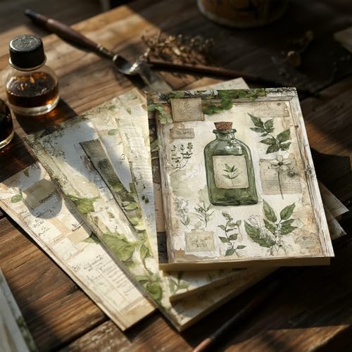 160 Sheets Vintage Flower Scrapbook Paper Green Collage Flowers No Repeating Patterns Perfect for Junk Journal DIY Cards Craft Albums Scrapbooking Supplies (Green, 3.9 x 5.5 inches) - Image 4