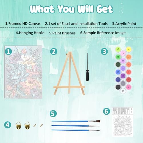 MAXBYE Framed Paint by Numbers Kits for Adults, Flowers Paint by Numbers Kit for Adults with Wooden Easel, Easy DIY Oil Painitings Kits with Tools for Beginners Gift Home Wall Decor 10×14 Inch - Image 6