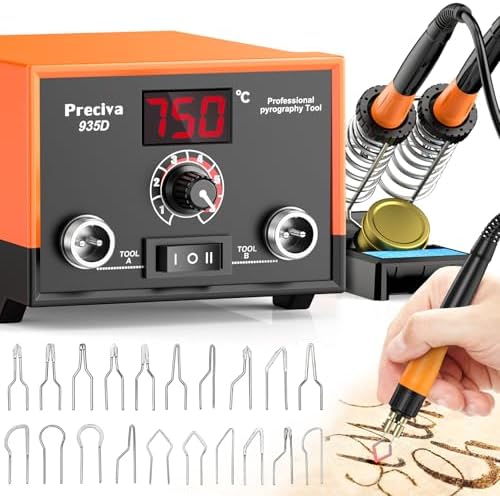 Preciva 935D Dual Pen Wood Burning Kit with Digital Display Wood Burning Tool with 2 Detachable Pens, 20 Wood Burner Tips, Dual-Barrel Holder. Suitable for Pyrography, Leather Burning Kit by FindtheToolsYouWant