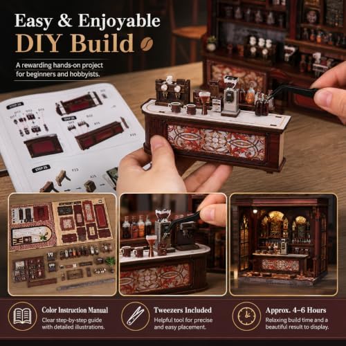 Warmglow Coffee Book Nook Kit for Adults with LED Light, 3D Wooden Puzzle - Image 3
