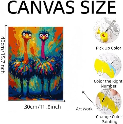 DOTSTART Paint by Numbers for Adults,Two Colorful Ostrich Adult Paint by Number Kits on Canvas,DIY Paint by Numbers Easy,Number Painting Acrylic Oil Painting,for Home Wall Decor 11.8X15.7 inches - Image 5