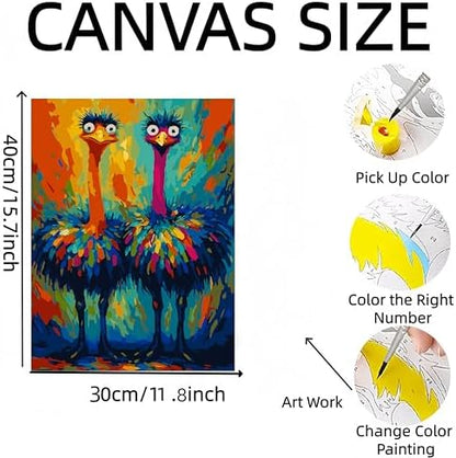 DOTSTART Paint by Numbers for Adults,Two Colorful Ostrich Adult Paint by Number Kits on Canvas,DIY Paint by Numbers Easy,Number Painting Acrylic Oil Painting,for Home Wall Decor 11.8X15.7 inches - Image 5