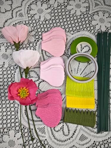 Pink Crepe Paper Poppy Bouquet Making Kit 24 pcs DIY Craft Set for Home Decor & Events Complete Craft Materials for Floral Art - Image 3